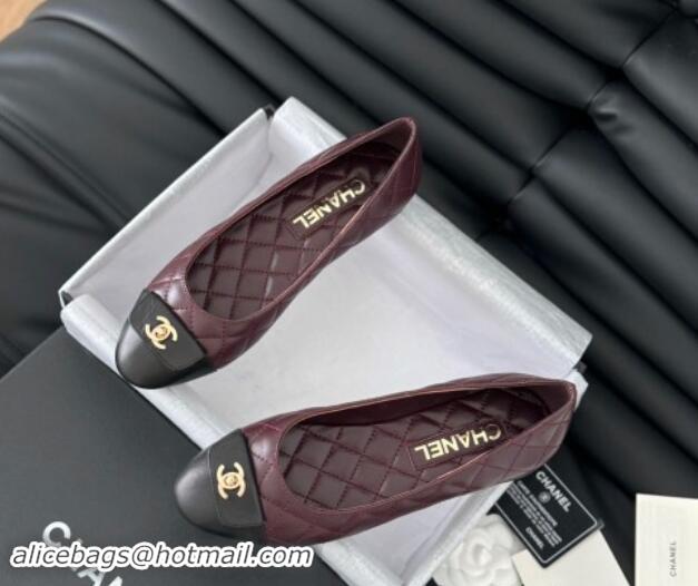 Good Looking Chanel Ballet Flats in Calfskin & Lambskin G45879 Black/Burgundy