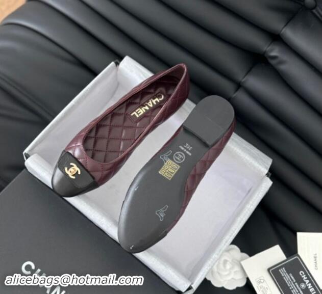 Good Looking Chanel Ballet Flats in Calfskin & Lambskin G45879 Black/Burgundy