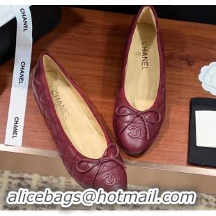 Shop Cheap Chanel Quilted Lambskin Classic Ballerinas Burgundy 111201