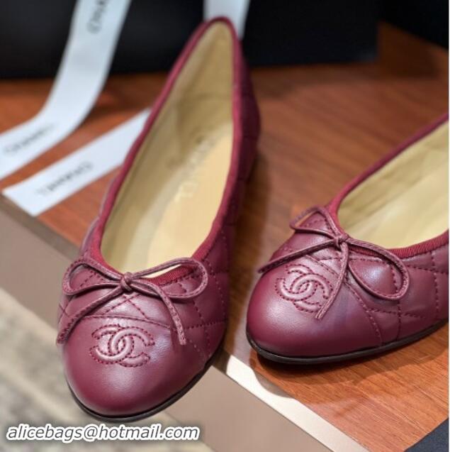 Shop Cheap Chanel Quilted Lambskin Classic Ballerinas Burgundy 111201