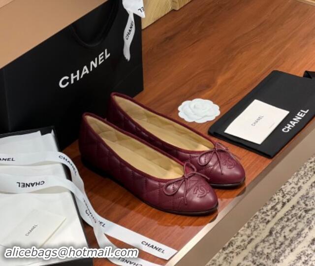 Shop Cheap Chanel Quilted Lambskin Classic Ballerinas Burgundy 111201