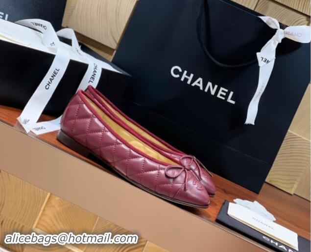 Shop Cheap Chanel Quilted Lambskin Classic Ballerinas Burgundy 111201