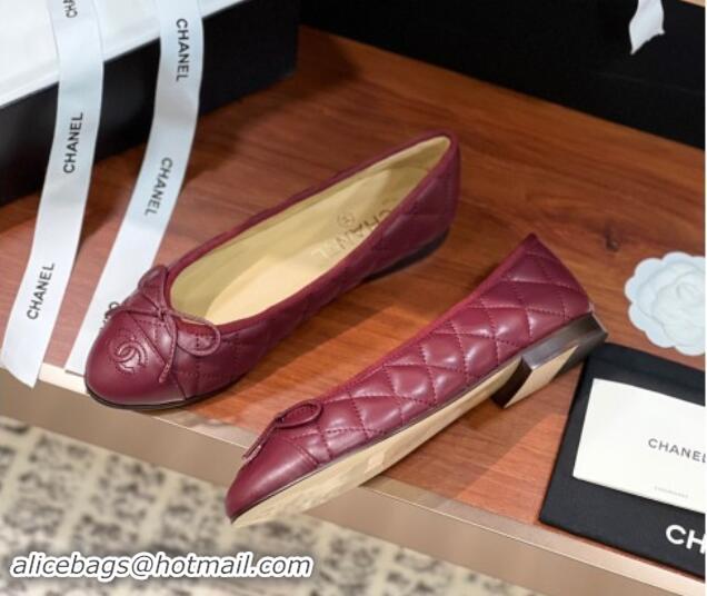 Shop Cheap Chanel Quilted Lambskin Classic Ballerinas Burgundy 111201