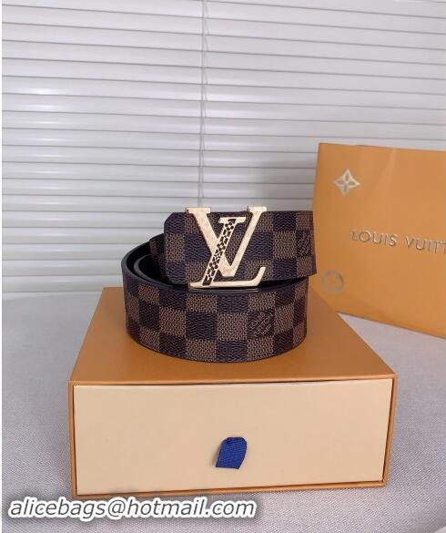 Grade Inexpensive Louis Vuitton Mens Belt 4cm with LV Buckle 0510 Damier Ebene 2024