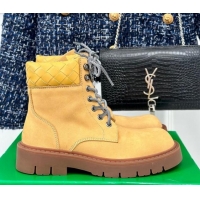 Perfect Bottega Veneta Haddock Lace-Up Ankle Boots with Intrecciato Collar Yellow Suede 903046