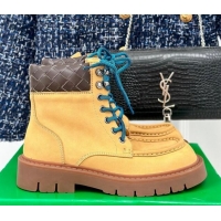 Buy Luxury Bottega Veneta Haddock Lace-Up Ankle Boots with Intrecciato Collar Yellow Suede 903048