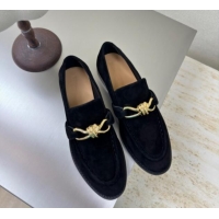 Good Looking Bottega Veneta Astaire Loafers in Suede with Gold-Tone Knot Black 011002