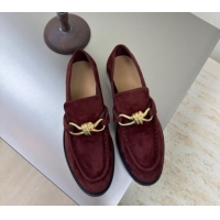 Top Grade Bottega Veneta Astaire Loafers in Suede with Gold-Tone Knot Dark Burgundy 011003