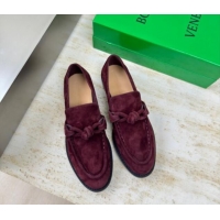 Stylish Bottega Veneta Astaire Loafers in Suede with One-Tone Knot Dark Burgundy 011004