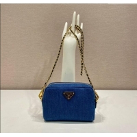 Promotional Prada Small Denim Shoulder Bag 1NS695 Blue 2024