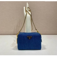 Best Price Prada Large Denim Shoulder Bag 1NS696 Blue 2024