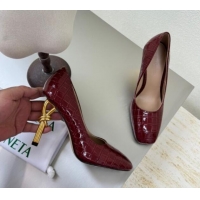 Good Quality Bottega Veneta Knot Pumps in Crocodile Effect Leather 8.5cm Dark Burgundy 011011