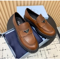 1:1 aaaaa Prada Double Chocolate leather loafers 5cm Dark Brown 1011092