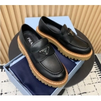 Sophisticated Prada Leather loafers 5cm Black 1011093