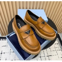 Shop Duplicate Prada Leather loafers 5cm Light Brown 1011094