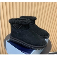 Good Quality Prada Suede and Wool Snow Boots Black 1011098