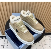 Stylish Prada Suede and Wool Sneakers Beige 011101