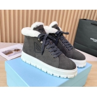 Good Product Prada Suede and Wool Platform High-top Sneakers 5cm Dark Grey 1011105