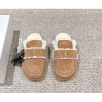 Best Grade Prada Suede and shearling slippers Brown 1011111