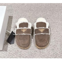 Perfect Prada Suede and shearling slippers Taupe Grey 1011112