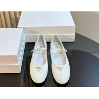 Buy Luxury Prada Crinkled patent leather ballerinas flats White 1011114