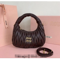 Famous Brand Miu Miu Wander Matelasse Nappa Leather Small Hobo bag 5BC125 Briarwood Brown 2024