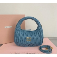 Top Quality Miu Miu Wander Matelasse Nappa Leather Small Hobo bag 5BC125 Blue 2024