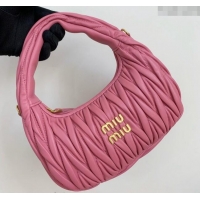 Promotional Miu Miu Wander Matelasse Nappa Leather Small Hobo bag 5BC125 Pink 2024