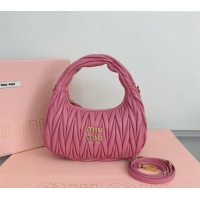 Promotional Miu Miu Wander Matelasse Nappa Leather Small Hobo bag 5BC125 Pink 2024