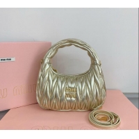 Top Quality Miu Miu Wander Matelasse Nappa Leather Small Hobo bag 5BC125 Gold 2024