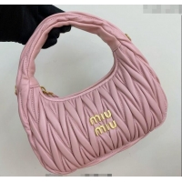 Super Quality Miu Miu Wander Matelasse Nappa Leather Small Hobo bag 5BC125 Light Pink 2024