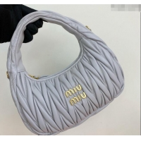 Top Grade Miu Miu Wander Matelasse Nappa Leather Small Hobo bag 5BC125 Light Grey 2024