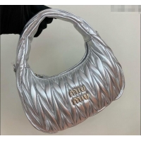 Affordable Price Miu Miu Wander Matelasse Nappa Leather Small Hobo bag 5BC125 Silver 2024