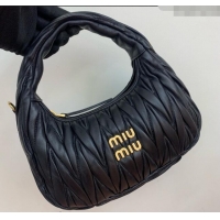 Top Design Miu Miu Wander Matelasse Nappa Leather Small Hobo bag 5BC125 Black 2024