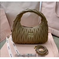 Top Grade Miu Miu Wander Matelasse Nappa Leather Medium Hobo bag 5BC153 Khaki 2024