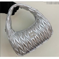 Good Product Miu Miu Wander Matelasse Nappa Leather Medium Hobo bag 5BC153 Silver 2024