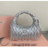 Good Product Miu Miu Wander Matelasse Nappa Leather Medium Hobo bag 5BC153 Silver 2024