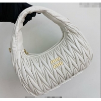 Best Price Miu Miu Wander Matelasse Nappa Leather Medium Hobo bag 5BC153 White 2024