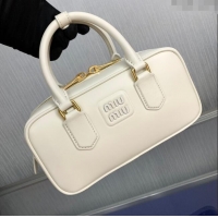 Super Quality Miu Miu Arcadie Calf Leather top handle bag with Tone-to-Tone Logo 5BB142 Cream White 2024