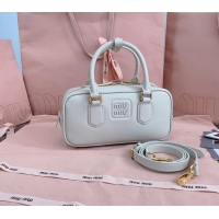 Well Crafted Miu Miu Arcadie Calf Leather top handle bag with Tone-to-Tone Logo 5BB142 White 2024