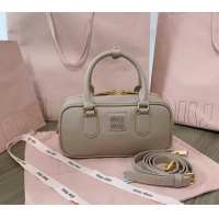 Top Design Miu Miu Arcadie Calf Leather top handle bag with Tone-to-Tone Logo 5BB142 Beige Grey 2024