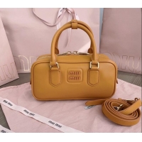 Buy Discount Miu Miu Arcadie Calf Leather top handle bag with Tone-to-Tone Logo 5BB142 Yellow 2024