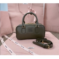 Top Design Miu Miu Arcadie Calf Leather top handle bag with Tone-to-Tone Logo 5BB142 Green 2024