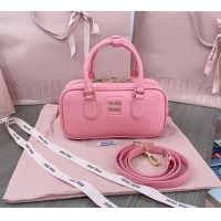 Popular Style Miu Miu Arcadie Calf Leather top handle bag with Gold-Tone Logo 5BB142 Light Pink 2024