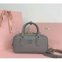 Best Price Miu Miu Arcadie Calf Leather top handle bag with Tone-to-Tone Logo 5BB142 Grey 2024