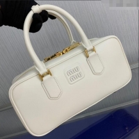 Top Grade Miu Miu Arcadie Calf Leather top handle bag with Tone-To-Tone Logo 5BB148 Cream White 2024