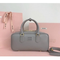 Well Crafted Miu Miu Arcadie Calf Leather top handle bag with Tone-To-Tone Logo 5BB148 Grey 2024