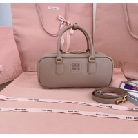 Trendy Design Miu Miu Arcadie Calf Leather top handle bag with Tone-To-Tone Logo 5BB148 Dusty Beige 2024