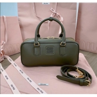 Market Sells Miu Miu Arcadie Calf Leather top handle bag with Tone-To-Tone Logo 5BB148 Khaki Green 2024