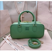 Luxury Cheap Miu Miu Arcadie Calf Leather top handle bag with Tone-To-Tone Logo 5BB148 Light Green 2024